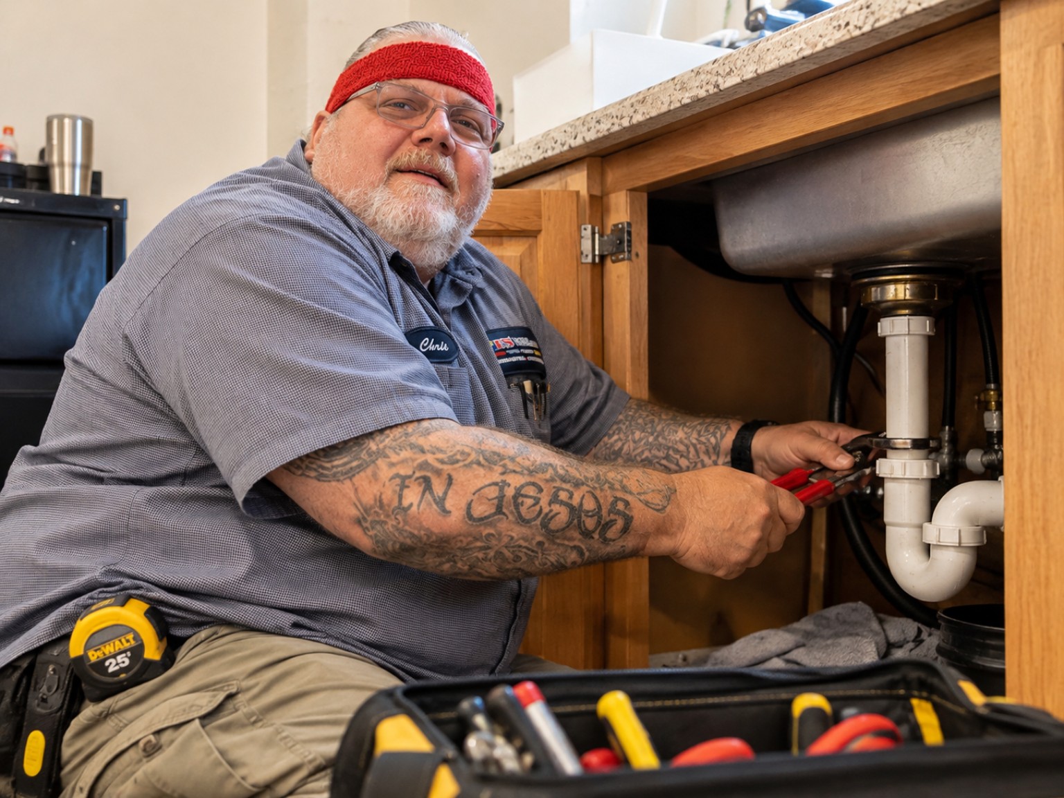 Christopher carrying out an accessible household sink repair